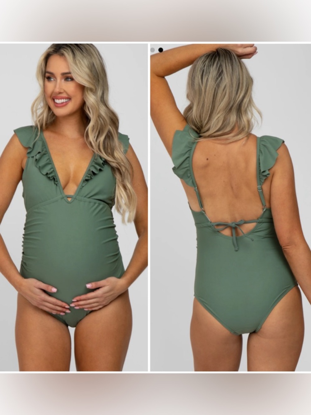 Pinkblush Olive Green Ruffle Maternity One-Piece Swimsuit